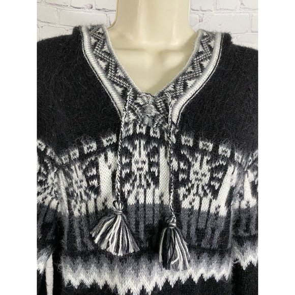 Kactus Artesanias Hooded Alpaca Knitted Pullover Tasseled Front Pocket One Size - Picture 5 of 10